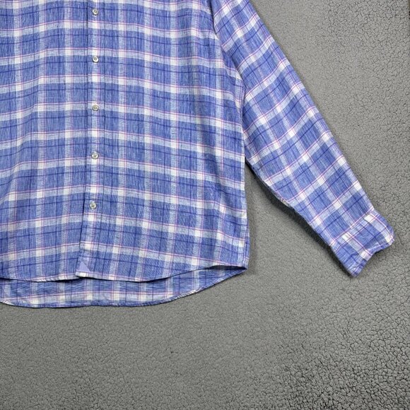 Untuckit Shirt Men XL Blue Tartan Plaid Wrinkle-Resistant Linen Slim Fit Berardo - Picture 3 of 11
